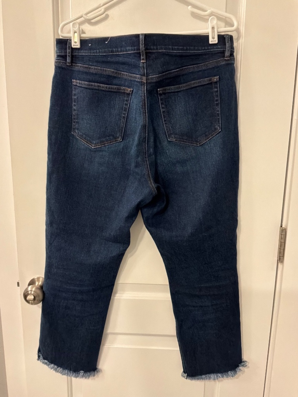 LOFT Outlet High Rise Straight Dark Wash Raw Hem Jeans - Picture 2 of 3